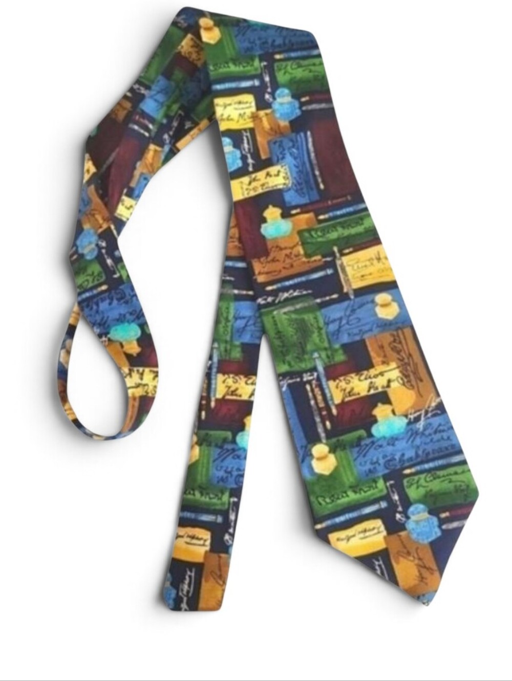 Vintage 1990s Alynn Neckwear Author!Author! Silk Tie Literary Signatures